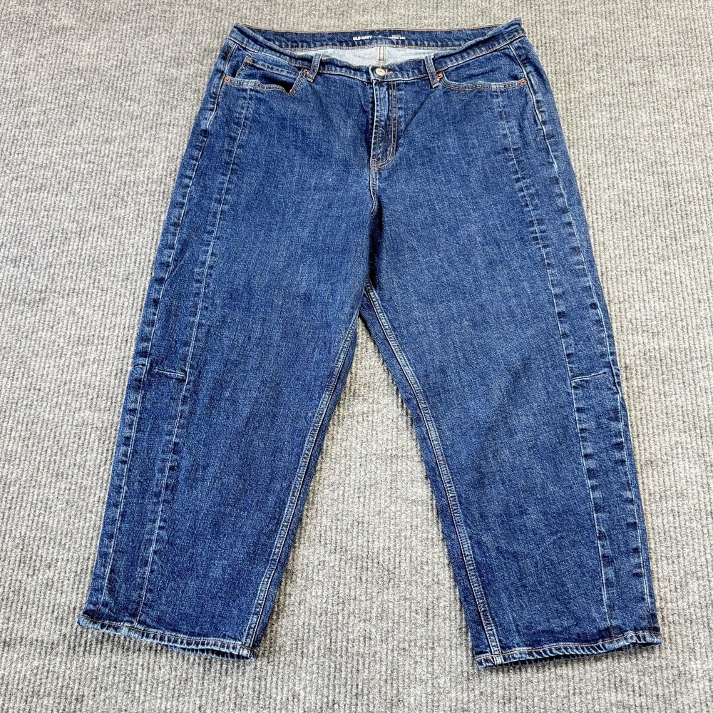 Old Navy High-Rise Barrel Leg Jeans Womens 18 Blue Medium Wash‎ Tapered Denim